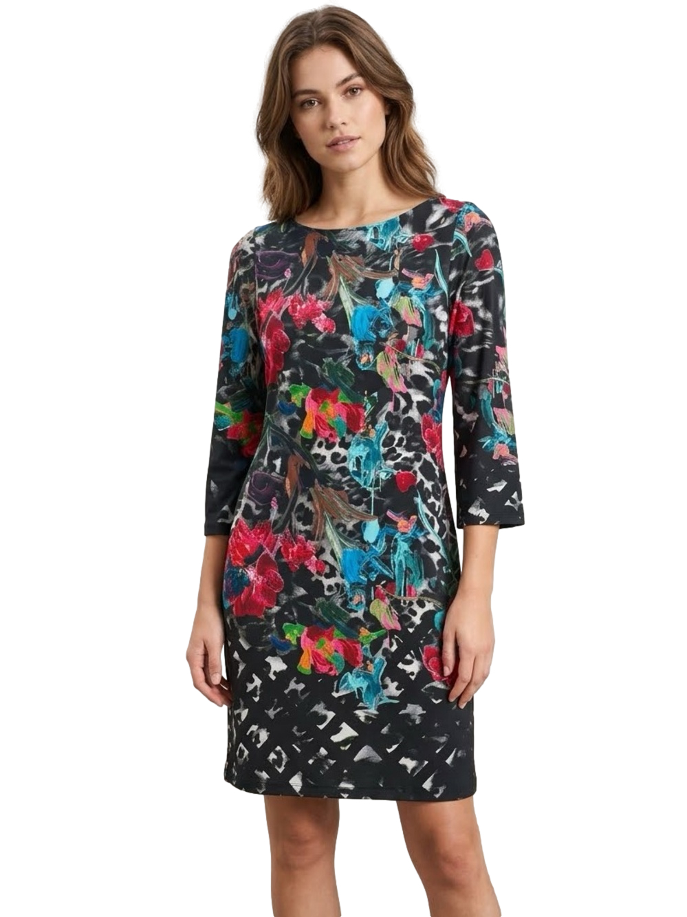 Ilse by Melis Kozan Artsy Mixed Pattern Multicolor Print Sheath Dress Size XS